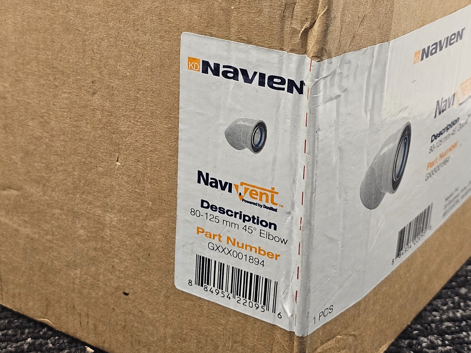 Navien GXXX001894 NaviVent 80-125 mm 45 Deg Elbow Concentric Venting White