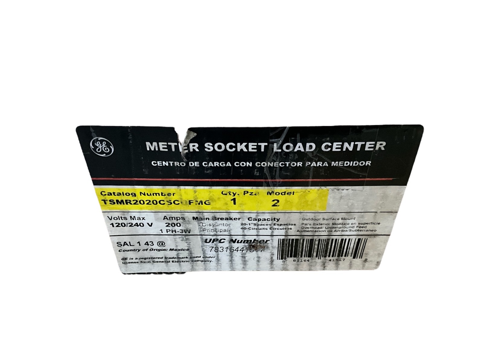 GE TSMR2020CSCUFMG 3-Wire 20/40-Circuit Main Breaker Meter Socket Load Center