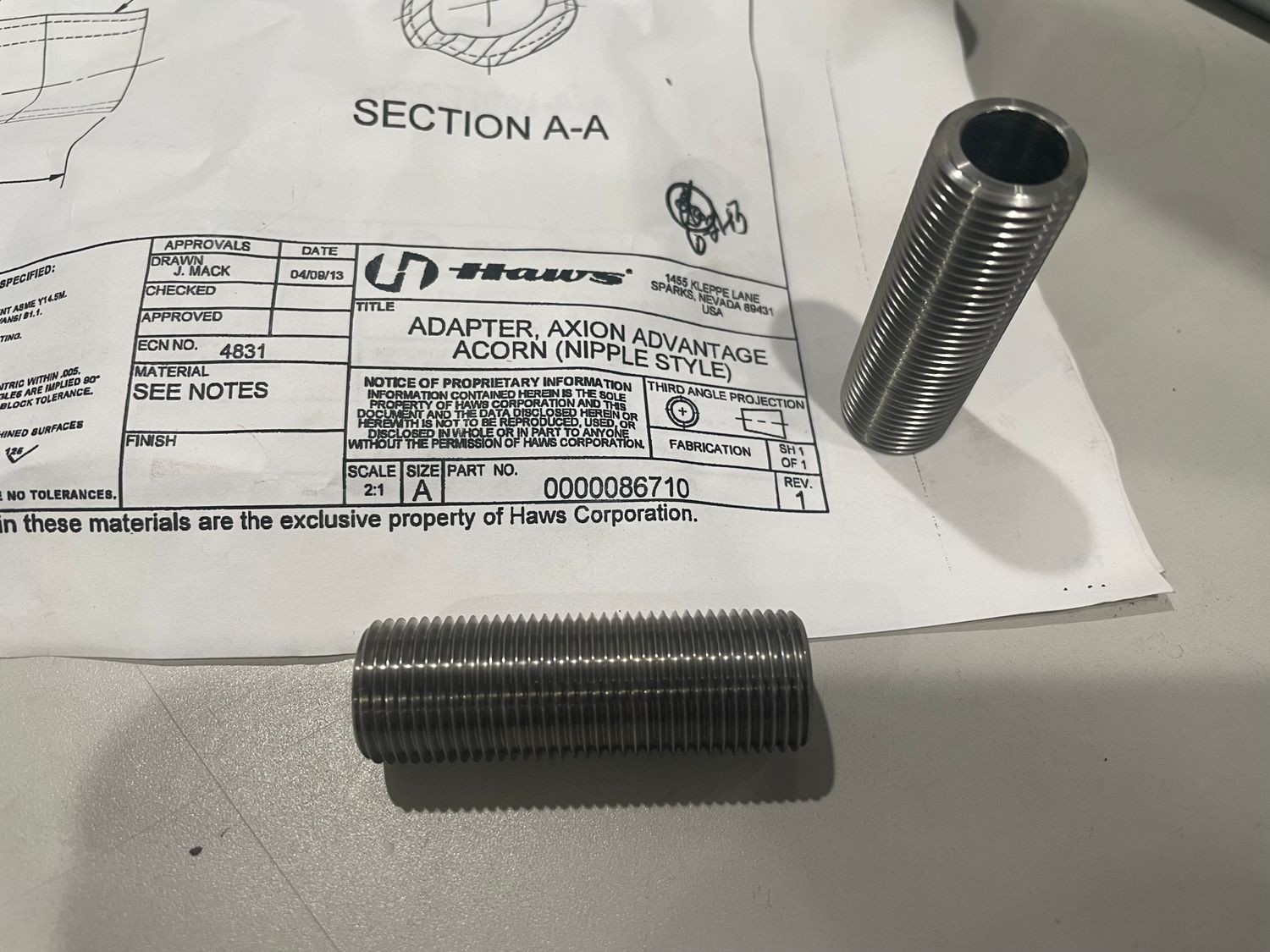 HAWS CORPORATION 0000086710 AXION ADVANTAGE ACORN ADAPTER