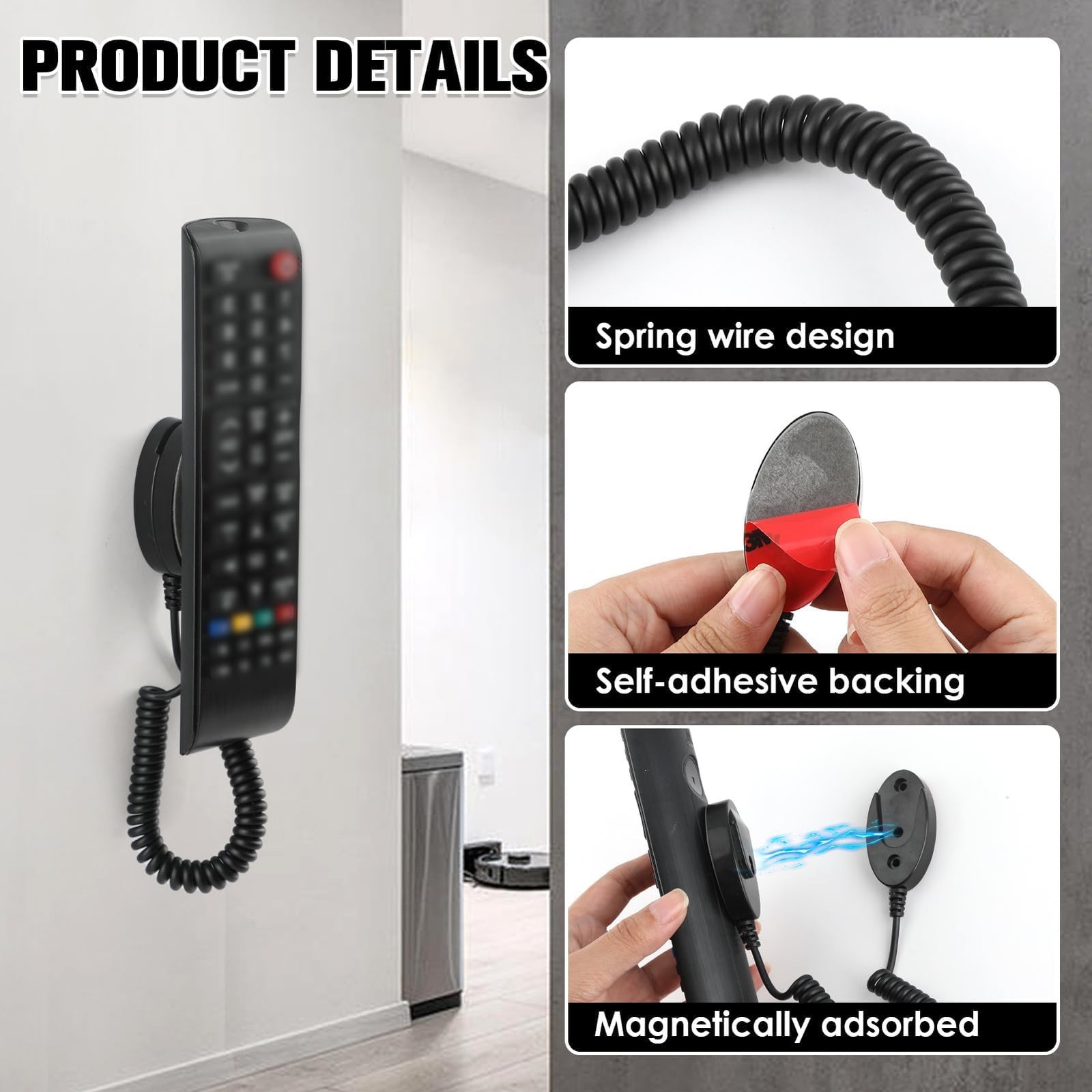 Magnetic Remote Leash Control Holder with Security Cable, S, 2Pcs Black