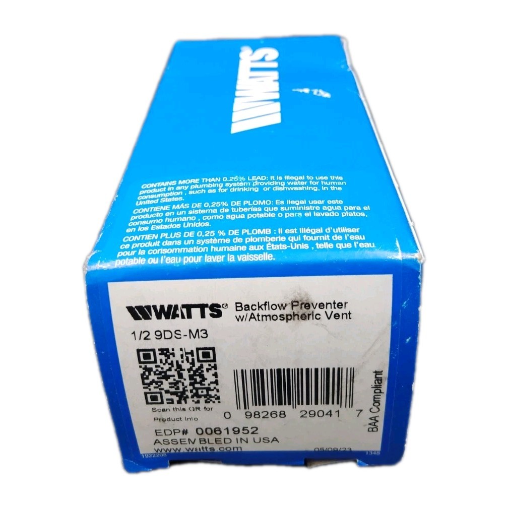 Watts 9DS-M3 1/2″ Sweat Backflow Preventer Dual Check 175 PSI Vent Valve