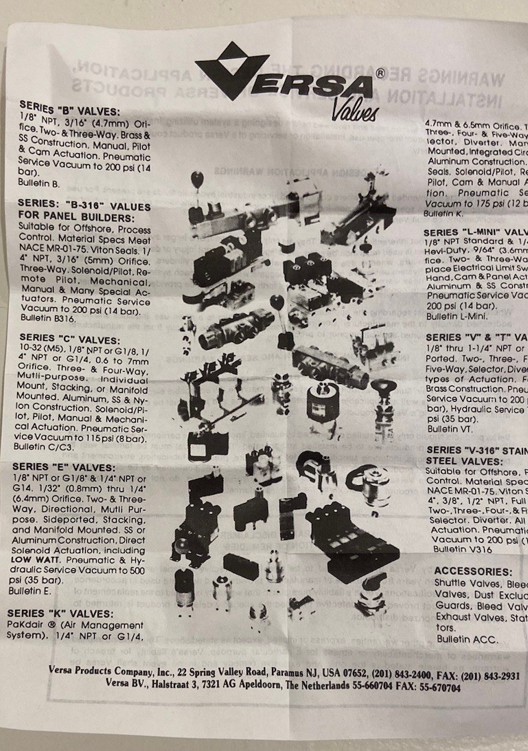 VERSA ESM-2301-60-243-A240 60/240V for 60 Hz, 0-125 psi, Two-Way Solenoid Valve