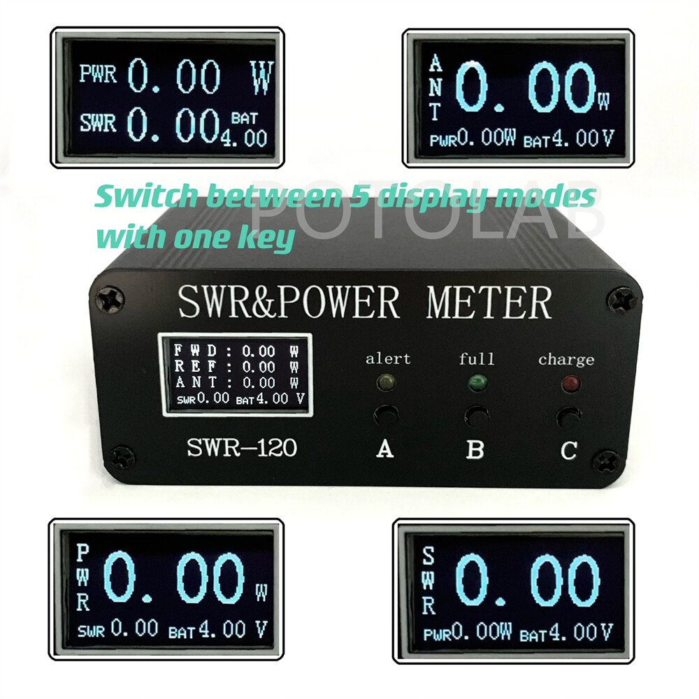 1.8M-50MHz 0.5W-120W SWR HF Short Wave SWR and Power Watt Meter + OLED + Battery