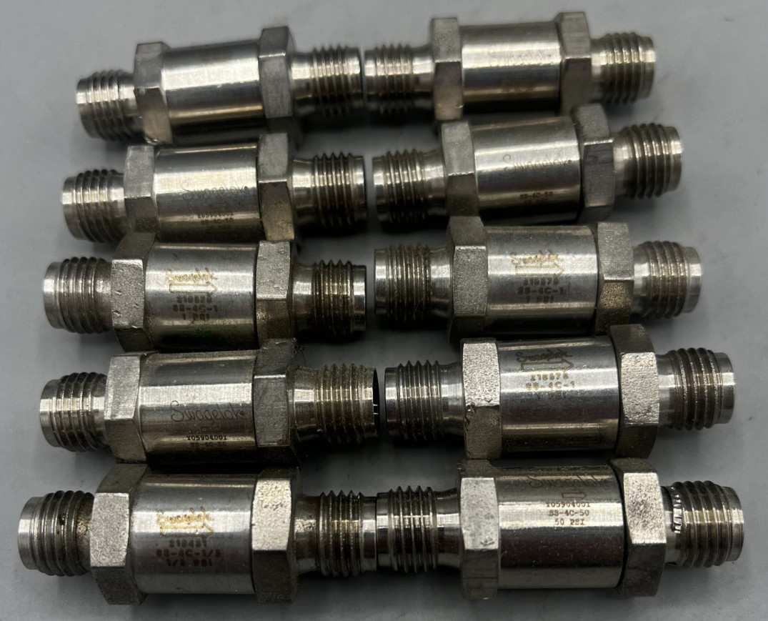 LOT OF 10 SWAGELOK SS-4C-1/3, Poppet Check Valve 1/4″ 1/3 PSIG USED