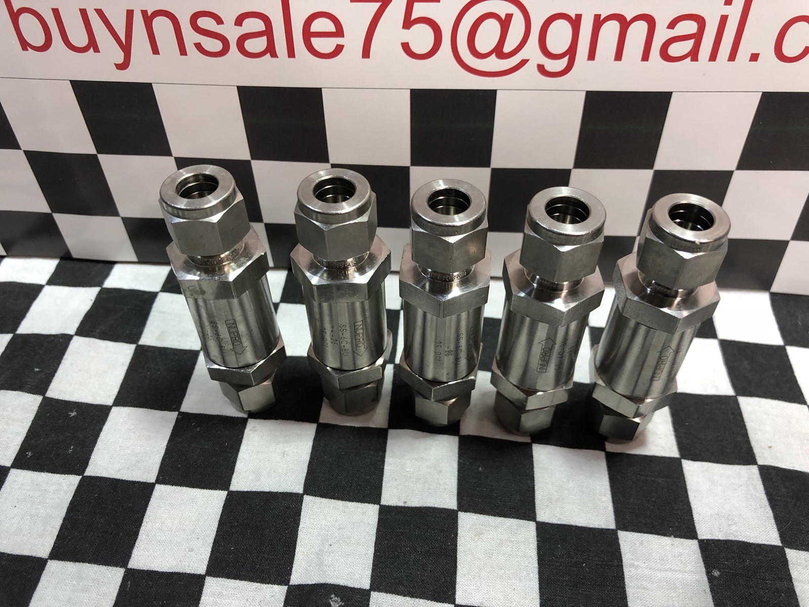 LOT OF 5, SWAGELOK CHECK VALVE 3/8″, 25 PSI, SS-6C-BU-25, SHIPSAMEDAY#1622A31