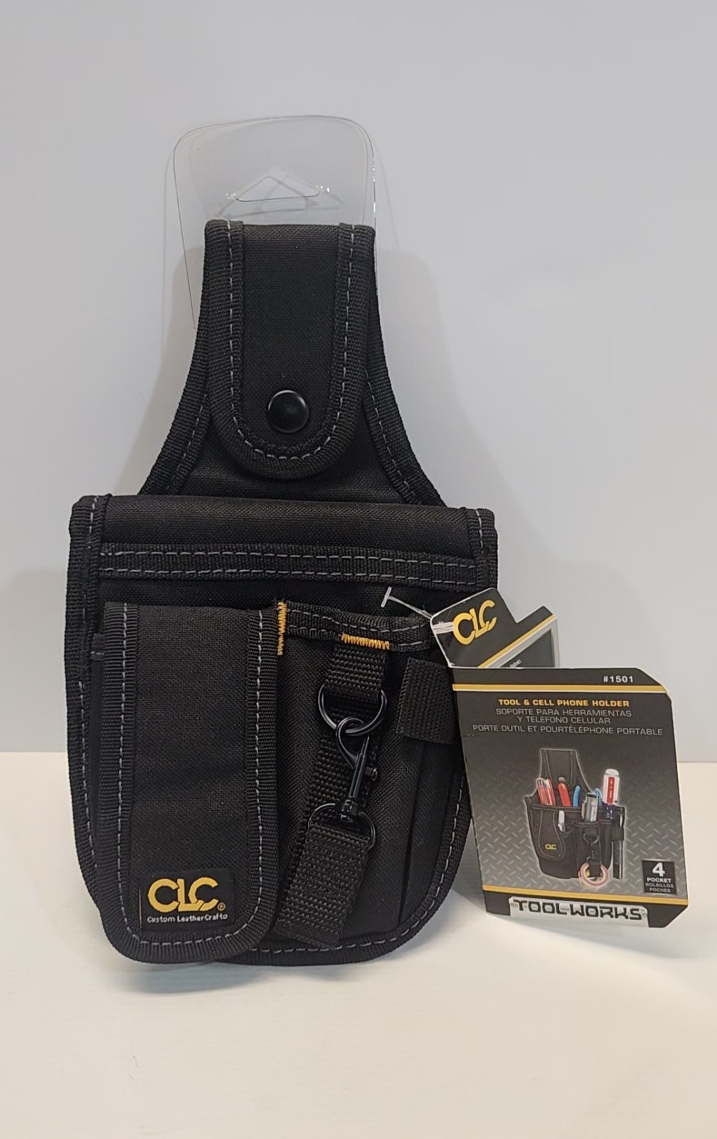 CLC 1501 Tool & Cell Phone Holder 4 Packet Polyester Balck 1-1/2″ Deep 6″ Tall