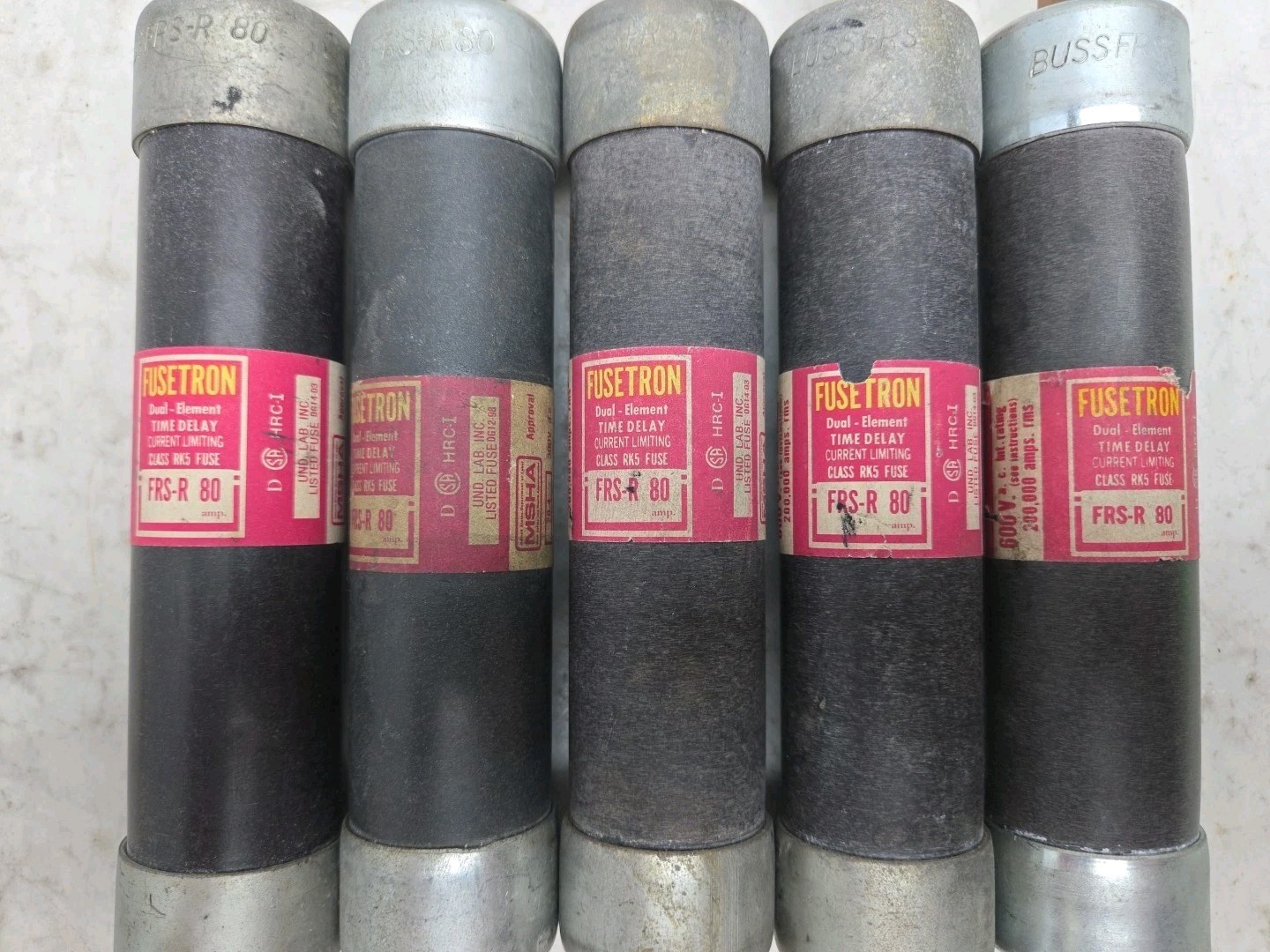 Mixed Lot of 7 Class RK5 80A Fuses Bussmann FRSR80 Buss RES80 600V Time Delay