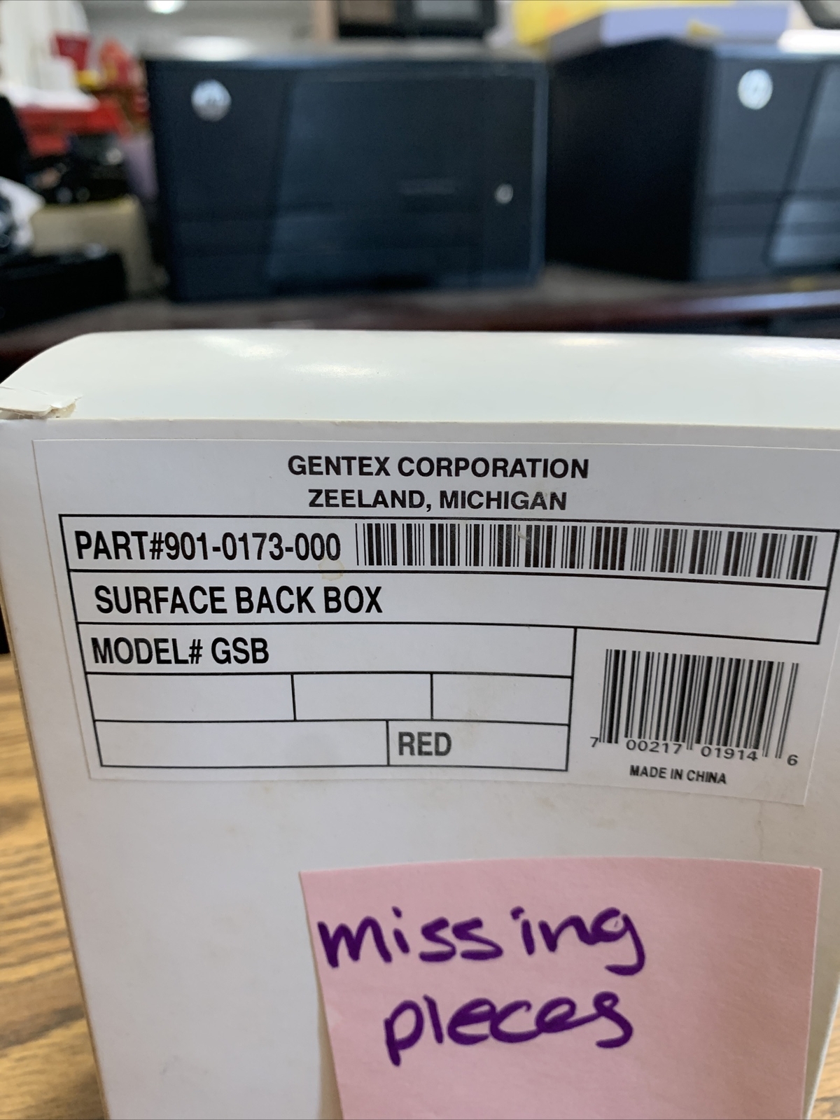 Gentex 901-0173-000 Back Box Model GSB RED missing pieces