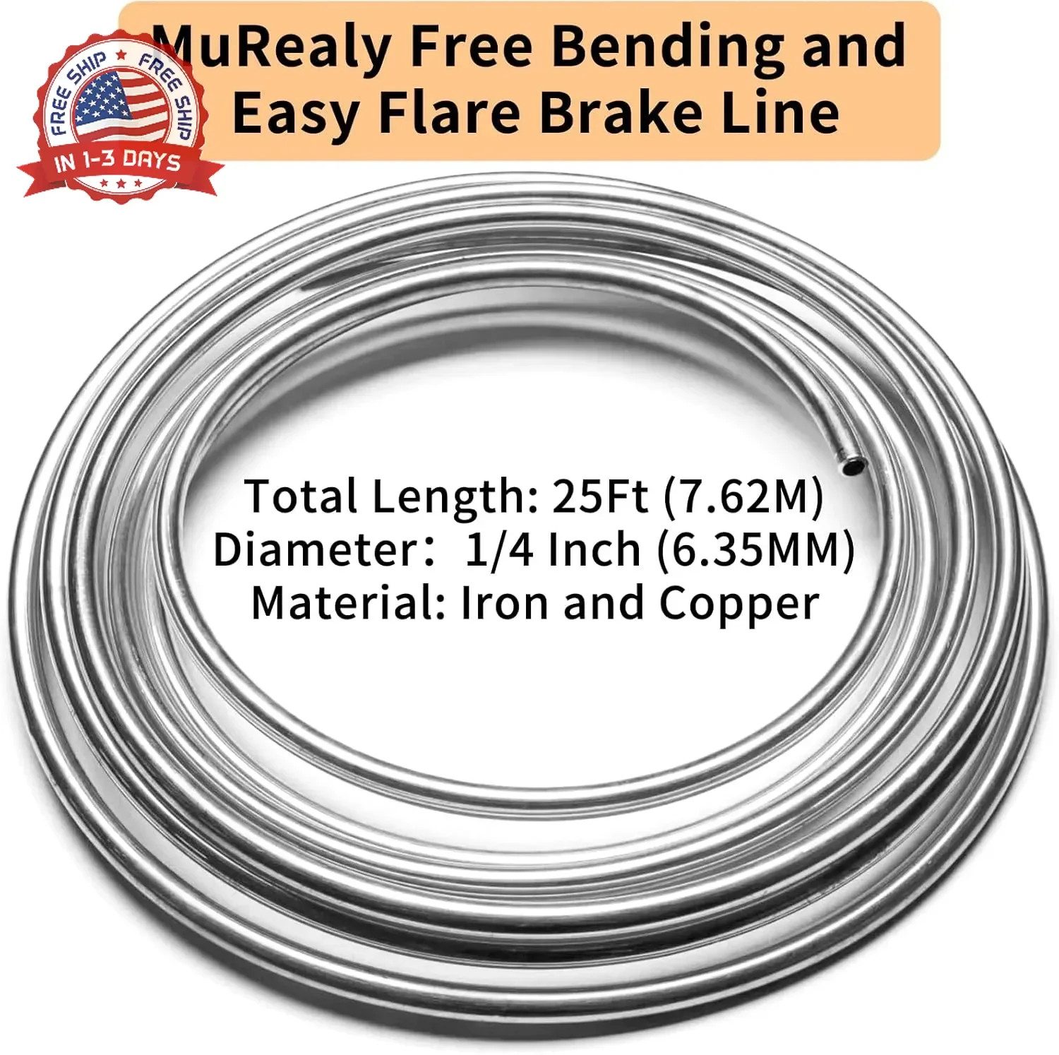1/4″ Brake Line Kit – 25 Feet Heavy-Duty Stainless Steel Brake Tubing Roll with