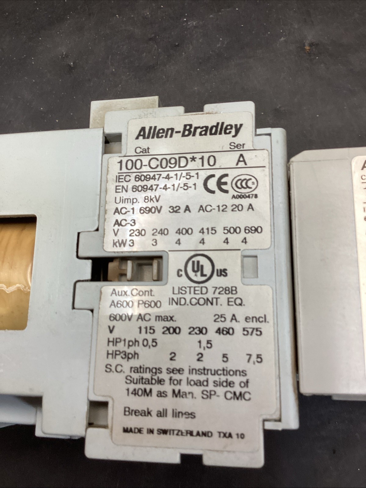 Allen Bradley, 100-C09D*10, Ser A, Control Relay With 100-F