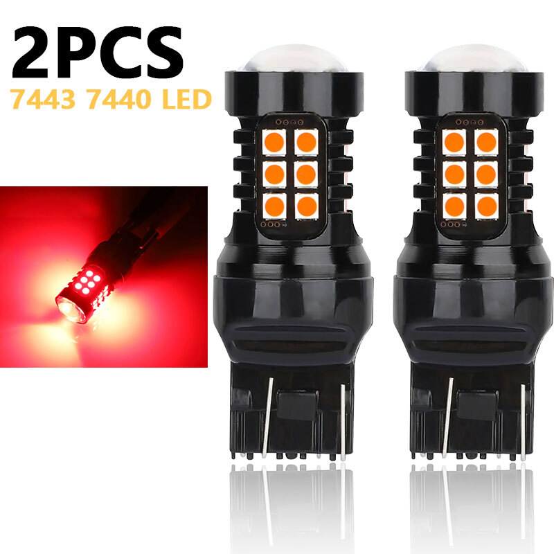 2PCS 7443 Red LED Strobe Bulbs: Blinking Brake, Stop, Tail & Parking Lights