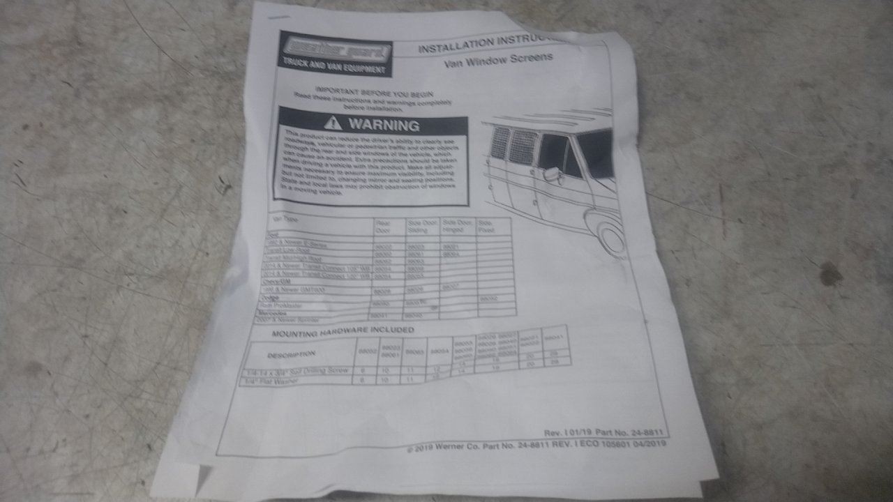Weather Guard 88060 27 In Overall Width Rear Door Van Window Screen