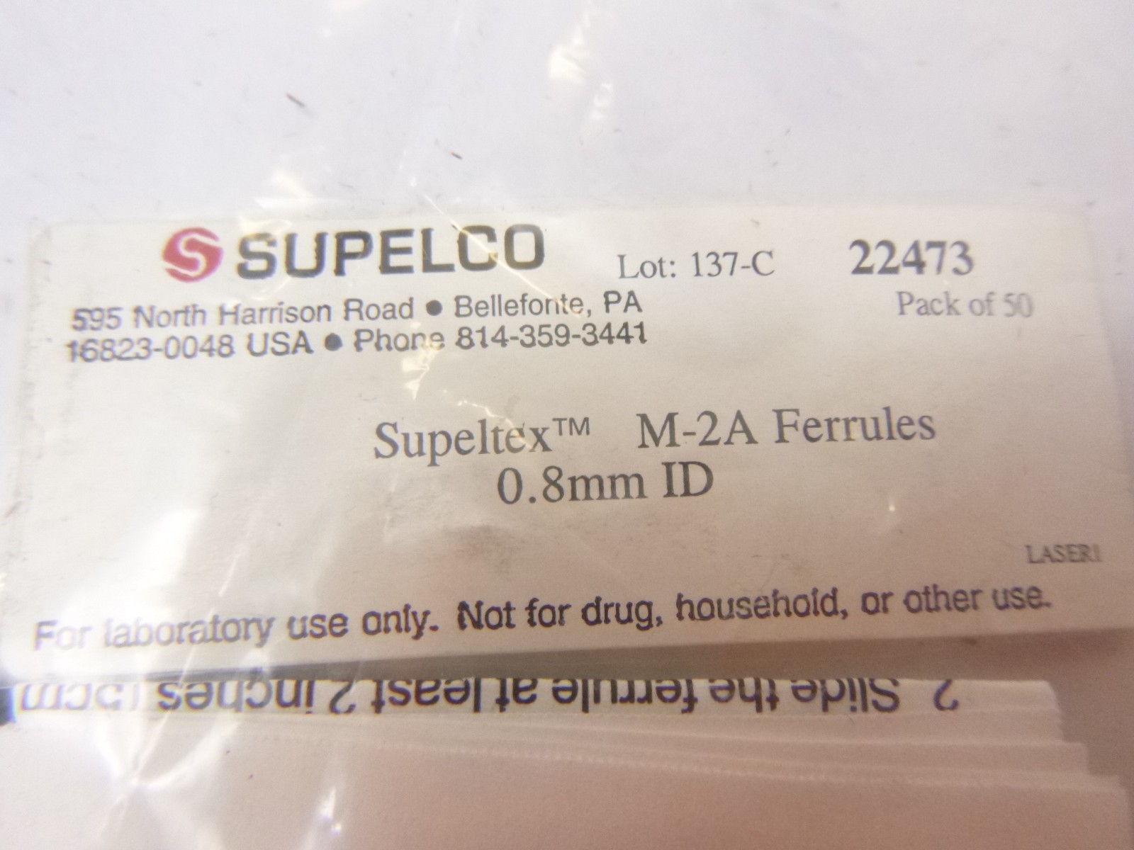 Supelco 22473 Supeltex M-2A Ferrules 0.8mm ID 50/PK – NEW