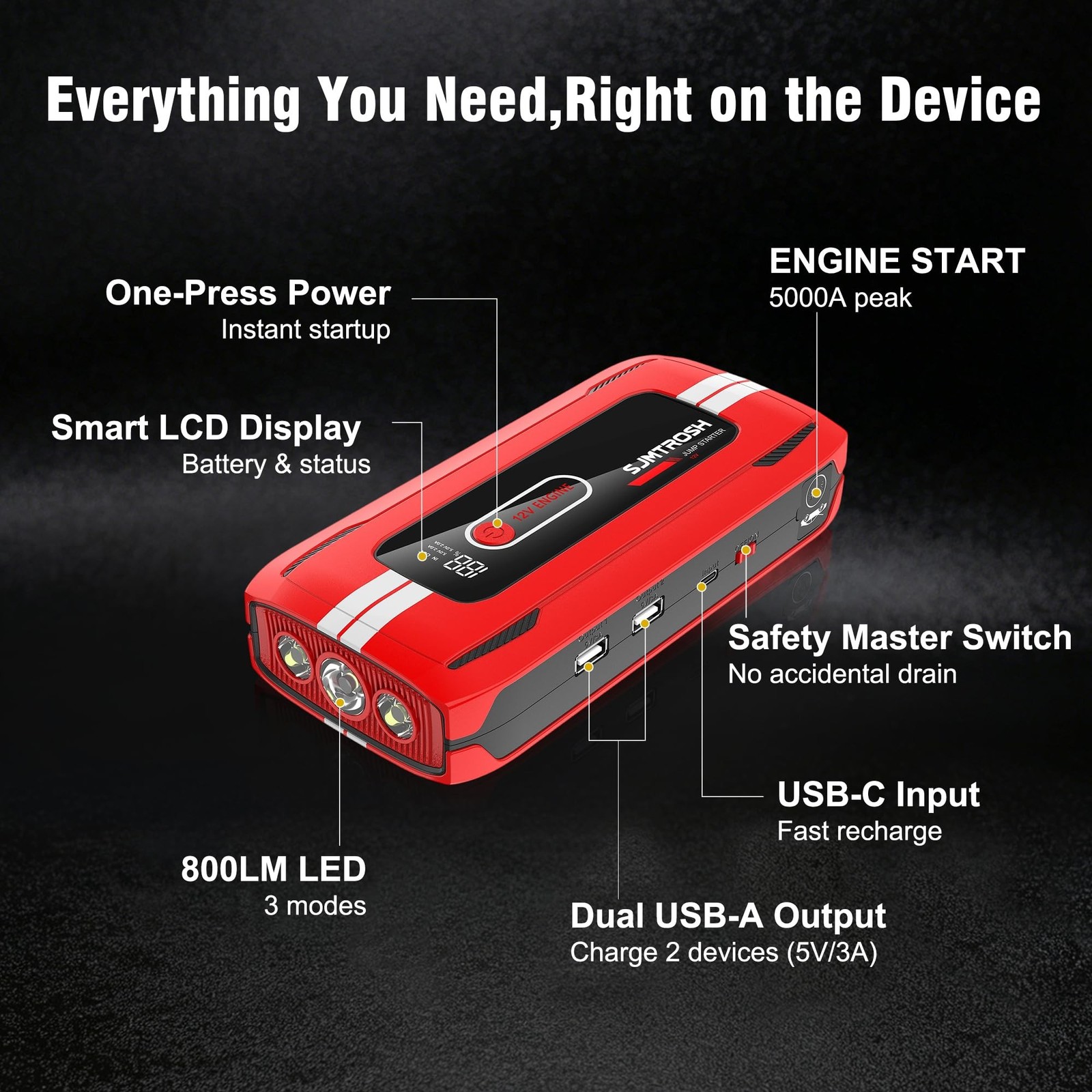 Jump Starter 5000A Peak, Jump Box 12V Battery Jumper Starter Portable, Jump P…