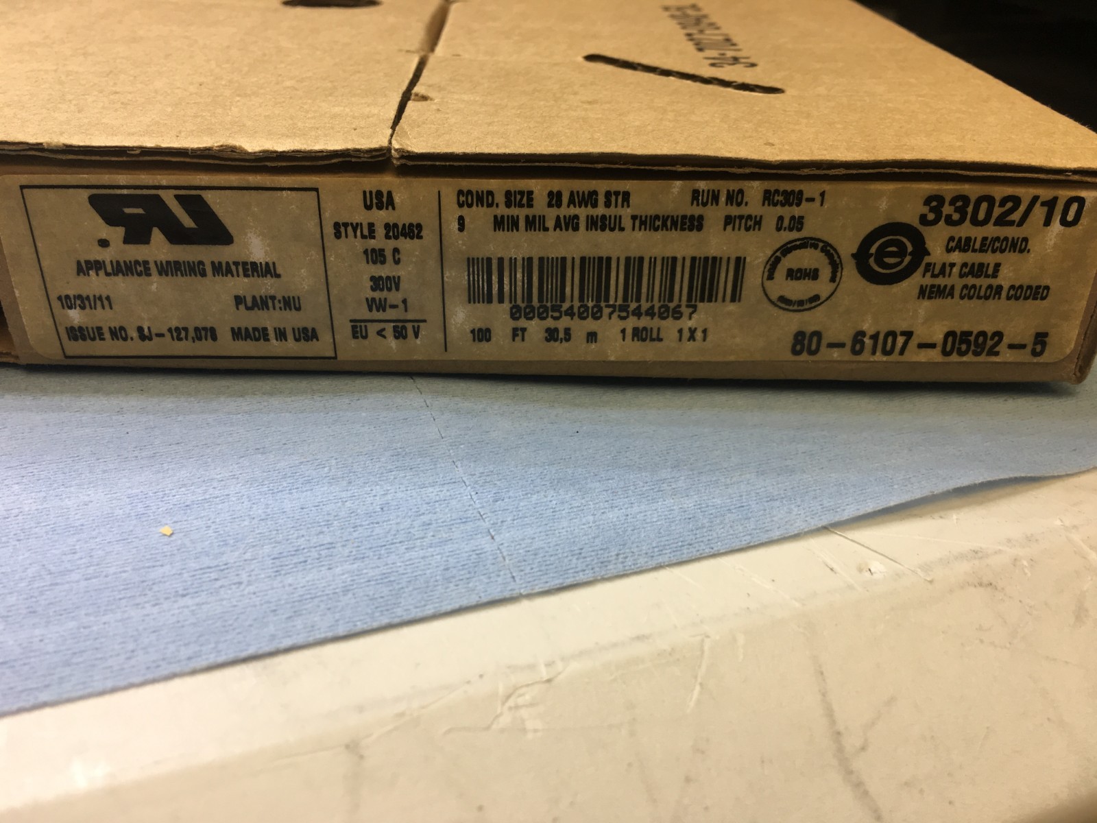 3M 3302/10 Color Coded Flat Cable 28 AWG 10 Conductor .050 100 foot spool NOS