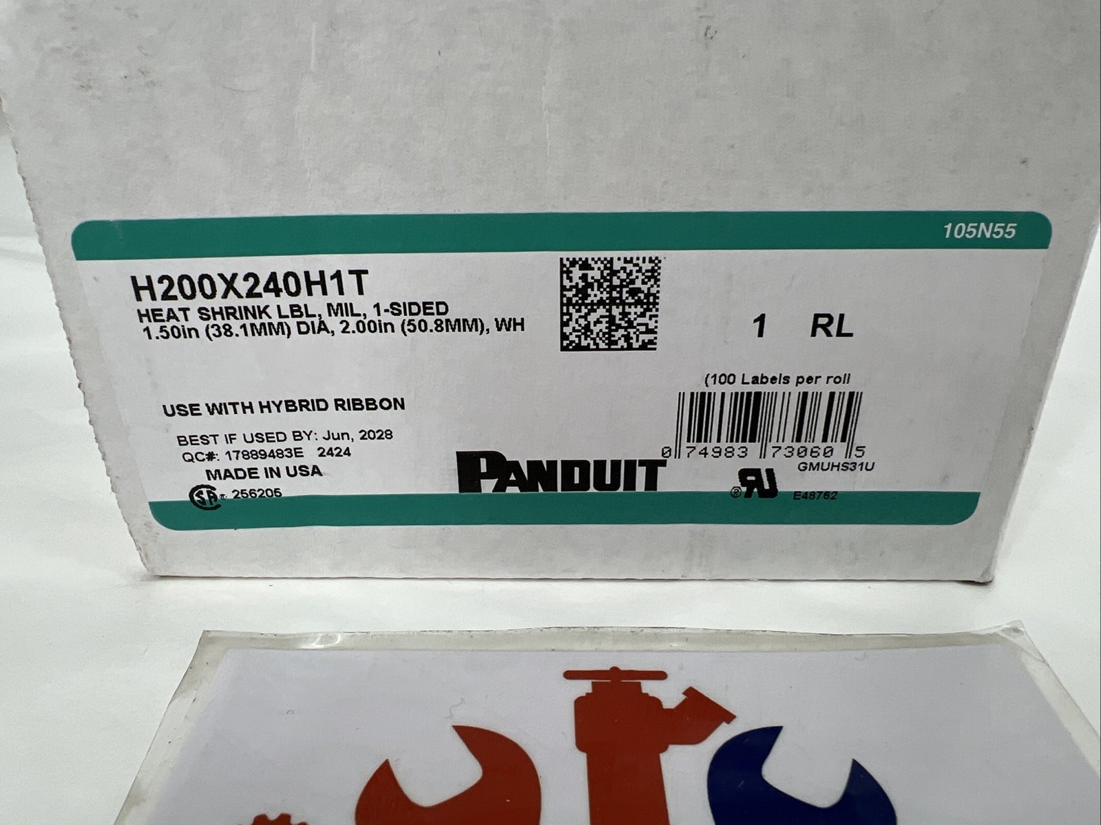 Panduit H200X240H1T Heat Shrink Labels, 1.5 in By 2 in, 1-sided, 92 Labels