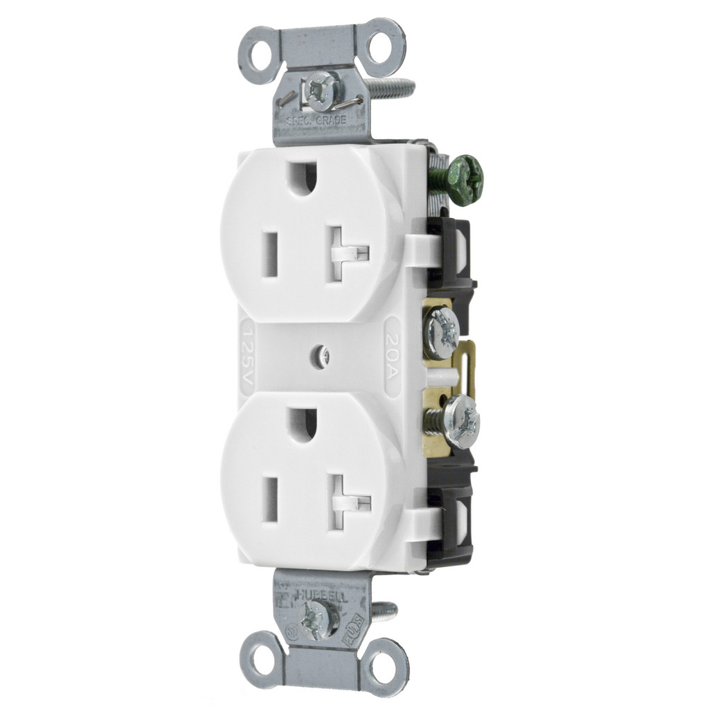 Hubbell 20A 125V 2-Pole 3-Wire NEMA 5-20R Duplex Receptacle White