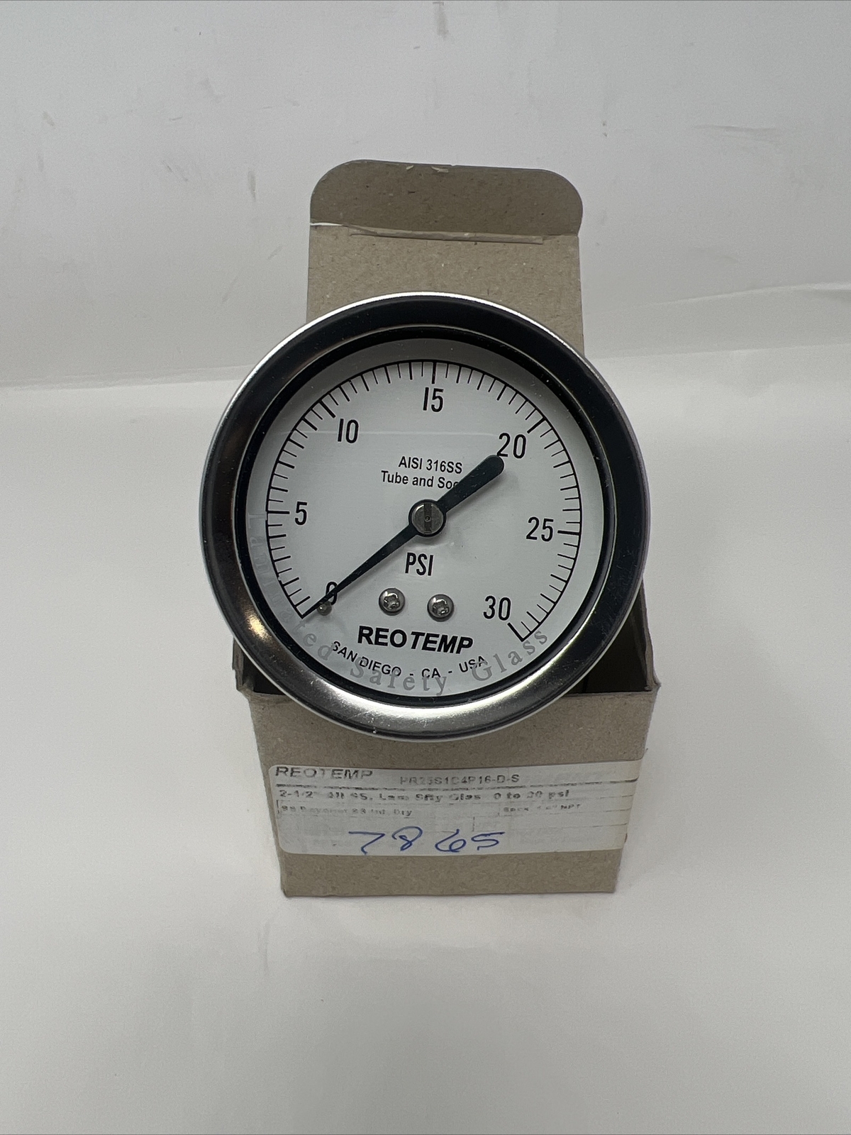 NEW REOTEMP AISI 316SS TUBE AND SOCKET 30 PSI PRESSURE GAUGE
