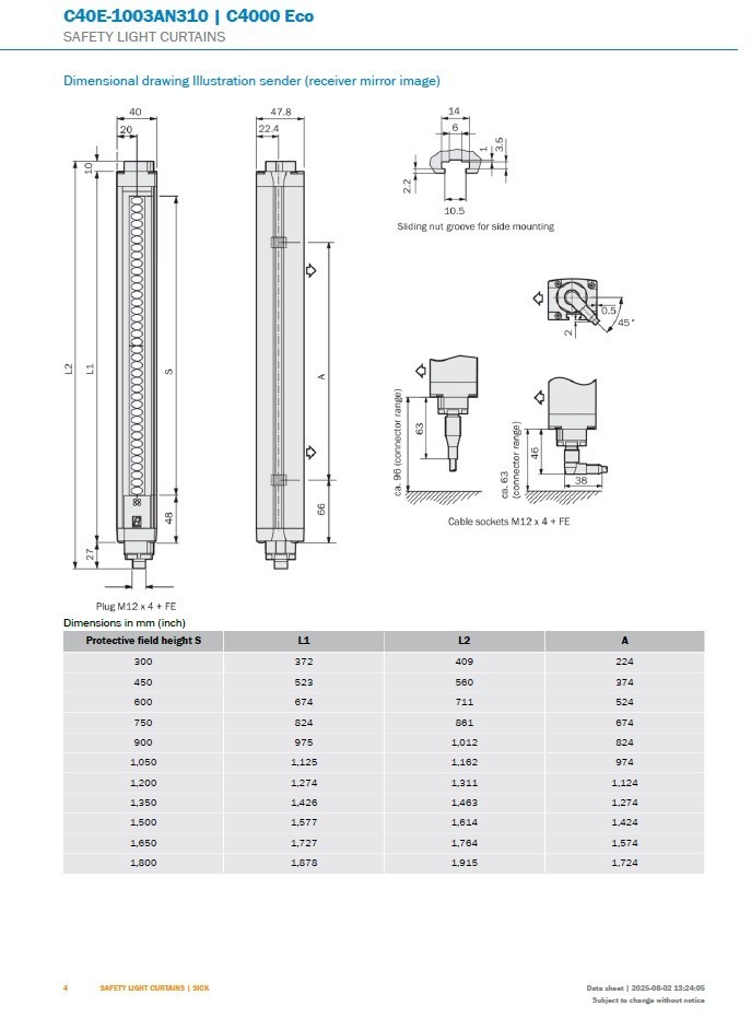Sick C4000 ECO set of C40S-1003AA310/1027474 and C40E-1003AN310/1027475 24VDC 6m