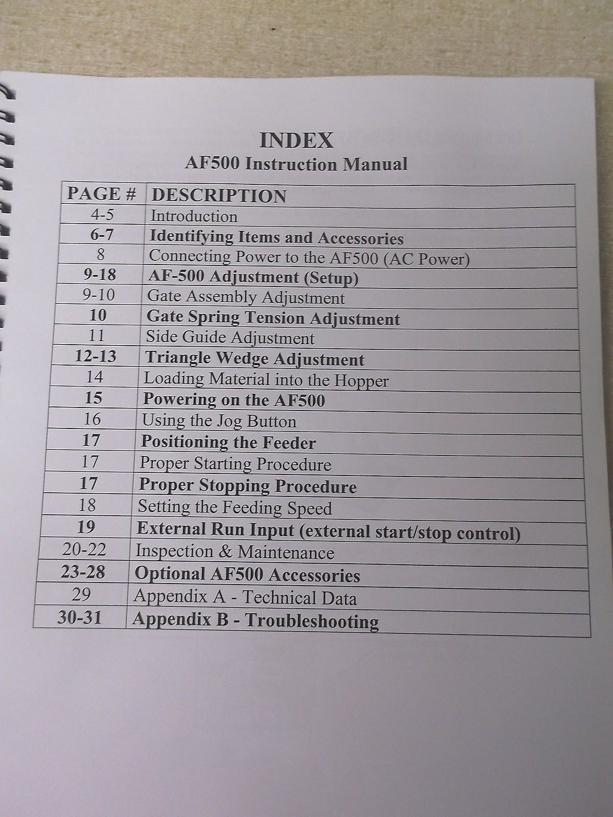 USED RENA INSTRUCTION MANUAL FOR AF500, M-3031 FREE SHIPPING
