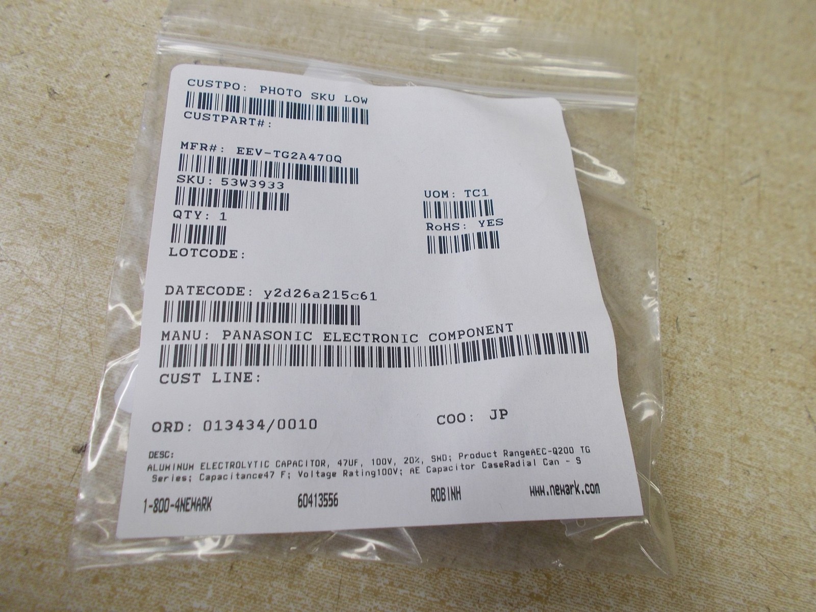 NEW Panasonic EEV-TG2A470Q 100V Capacitor *FREE SHIPPING*