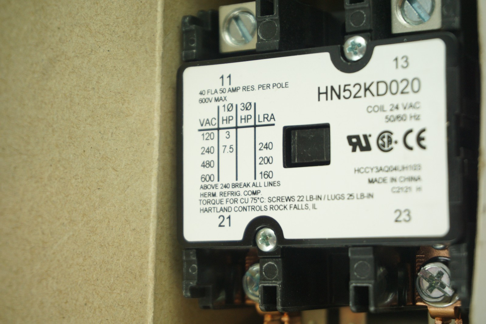 Carrier HN52KD020 2-Pole Contactor 24V 40Amp Replacement HN52KD025 NEW