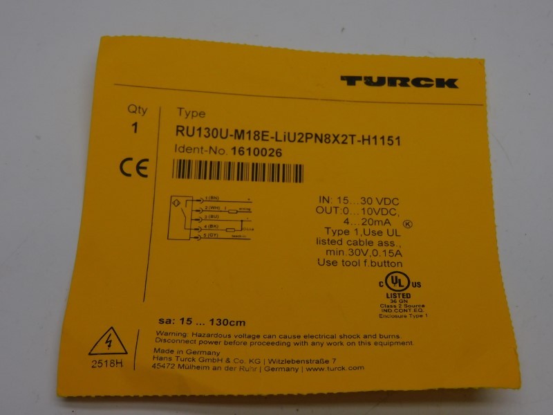 TURCK RU130U-M18E-LIU2PN8X2T-H1151 1610026 15-30VDC 0.15A NSNP