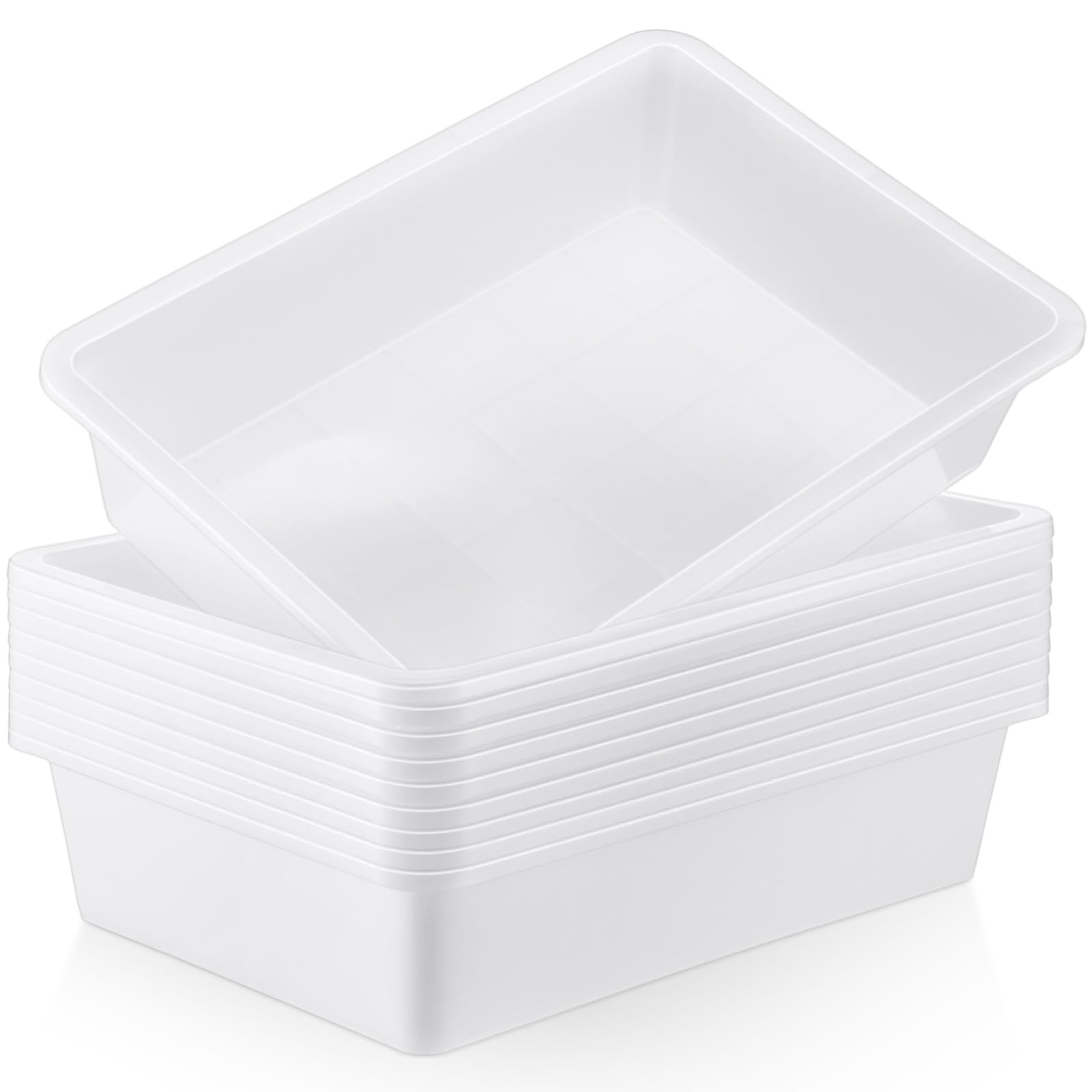 Hoteam 10 Pcs Flat Storage Organizer Tray Bin 13.78 x 9.84 x 3.15 Inch, White