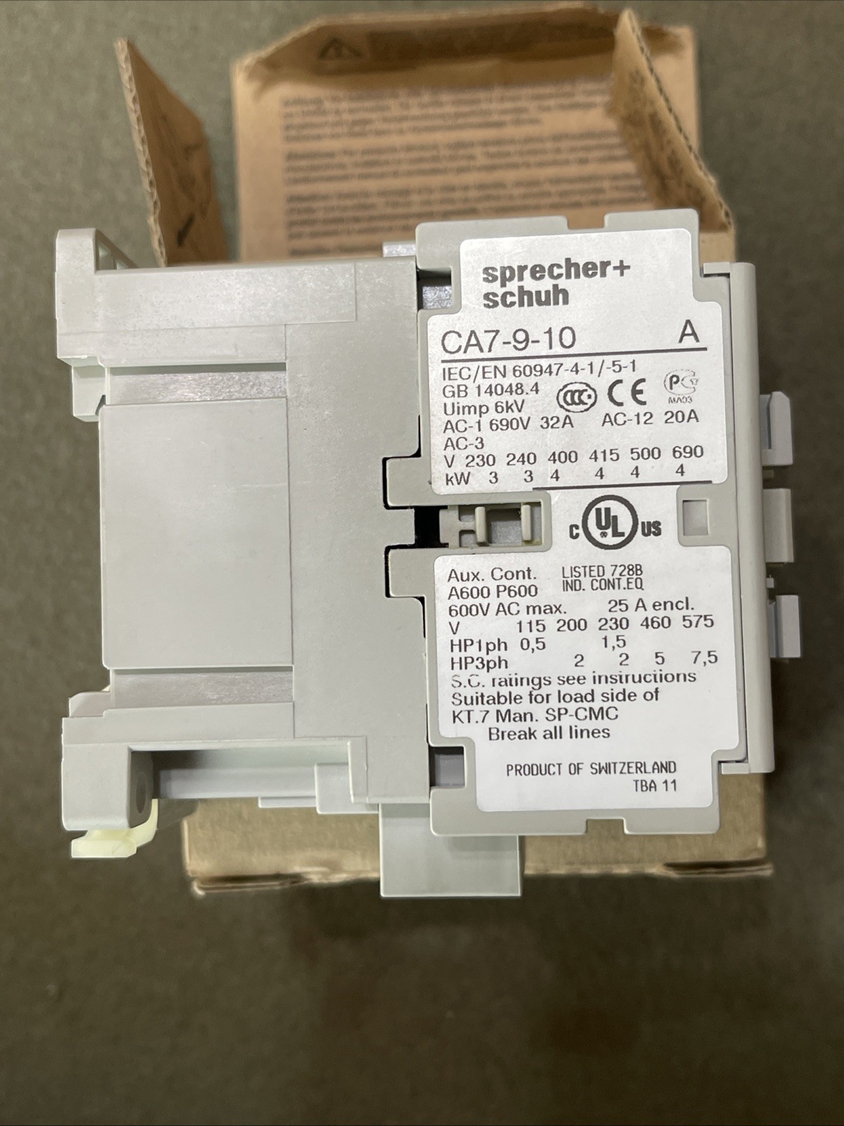 Sprecher + Schuh CA7-9-10 Contactor New
