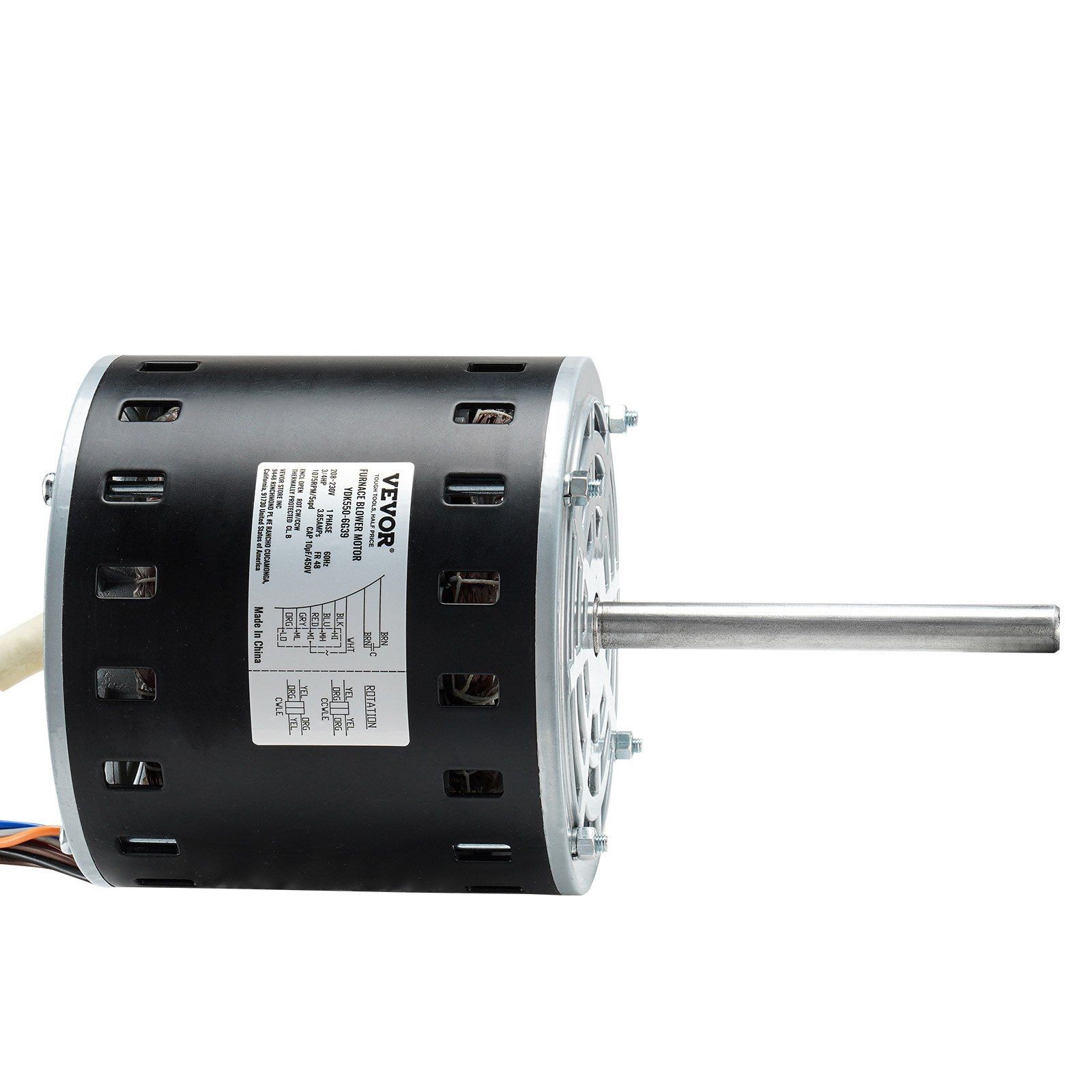 3/4HP 208/230V 1075RPM 5-Speed CW/CCW 48Frame 4.8″Shaft 10°F/450V Cap&11″Hoop