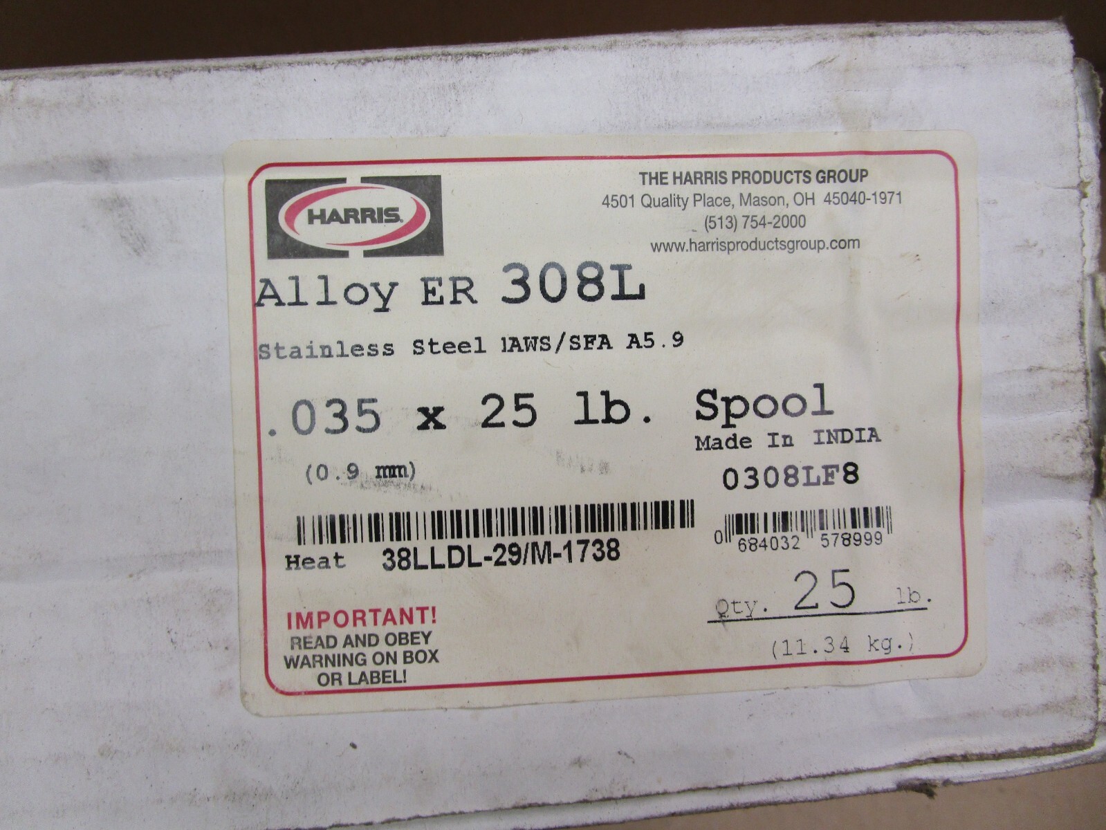 New Harris Alloy ER 308L Stainless Steel Welding Wire 1AWS/SFA A5.9 51807HM