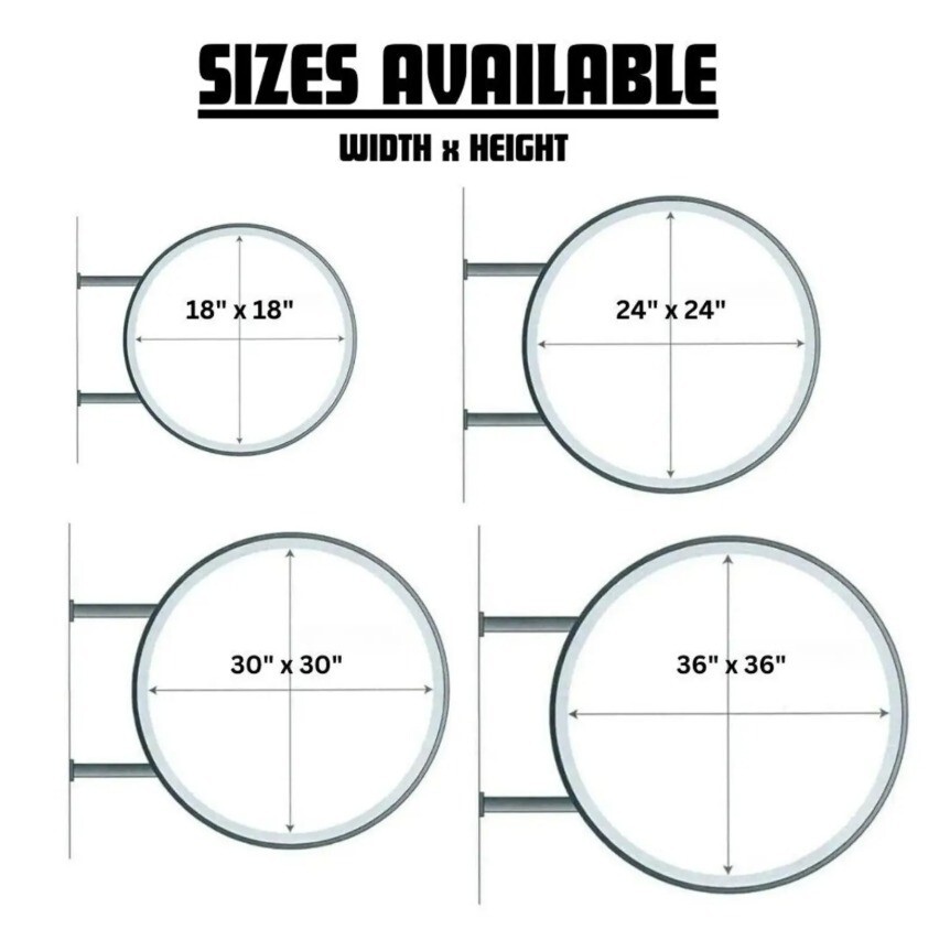 Round Double‑Sided Blade Sign – Custom Outdoor Shop Logo Sign Metal/Acrylic