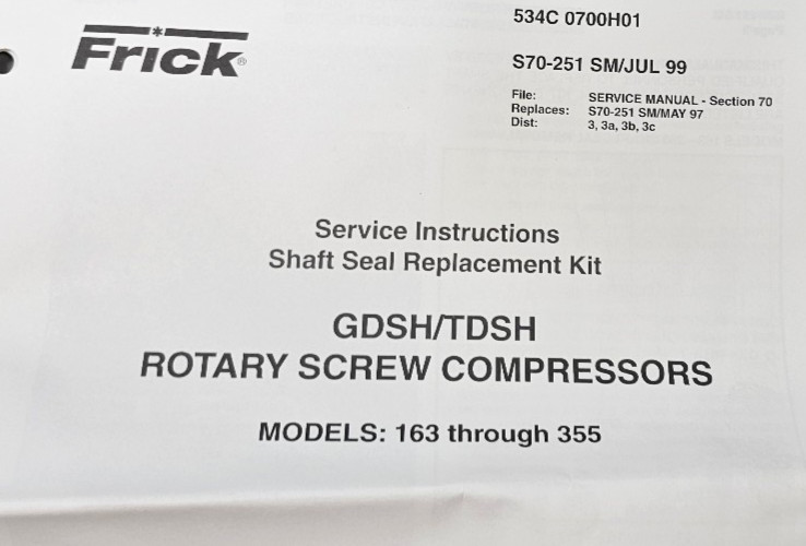 Frick 534M0163G01 RWB II Shaft Seal Replacement Kit 163/60-76 Rotary Screw Units