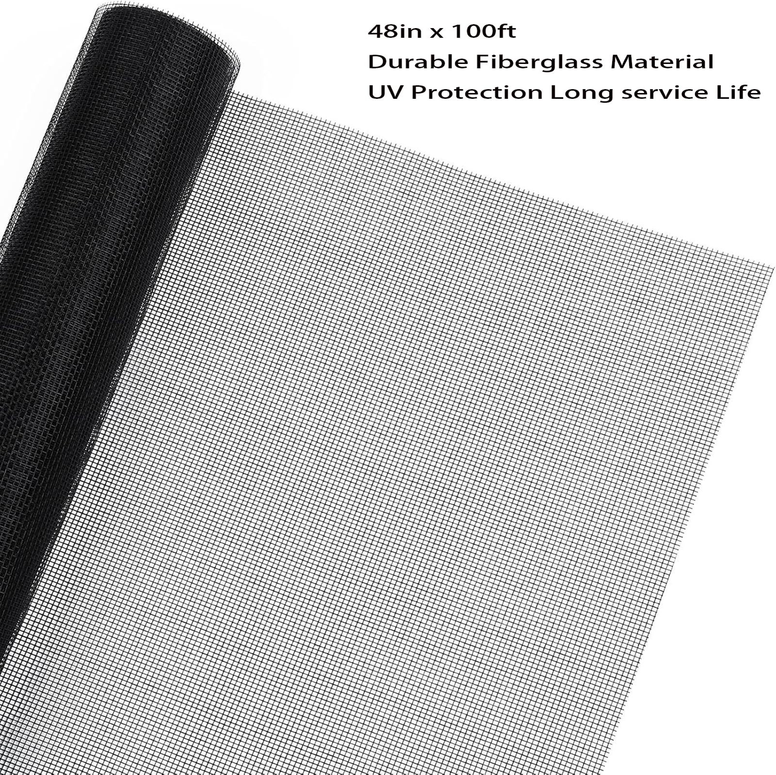 Window Screen Mesh 48″100Ft Fiberglass Screen Door Patio Porch Replacement Black