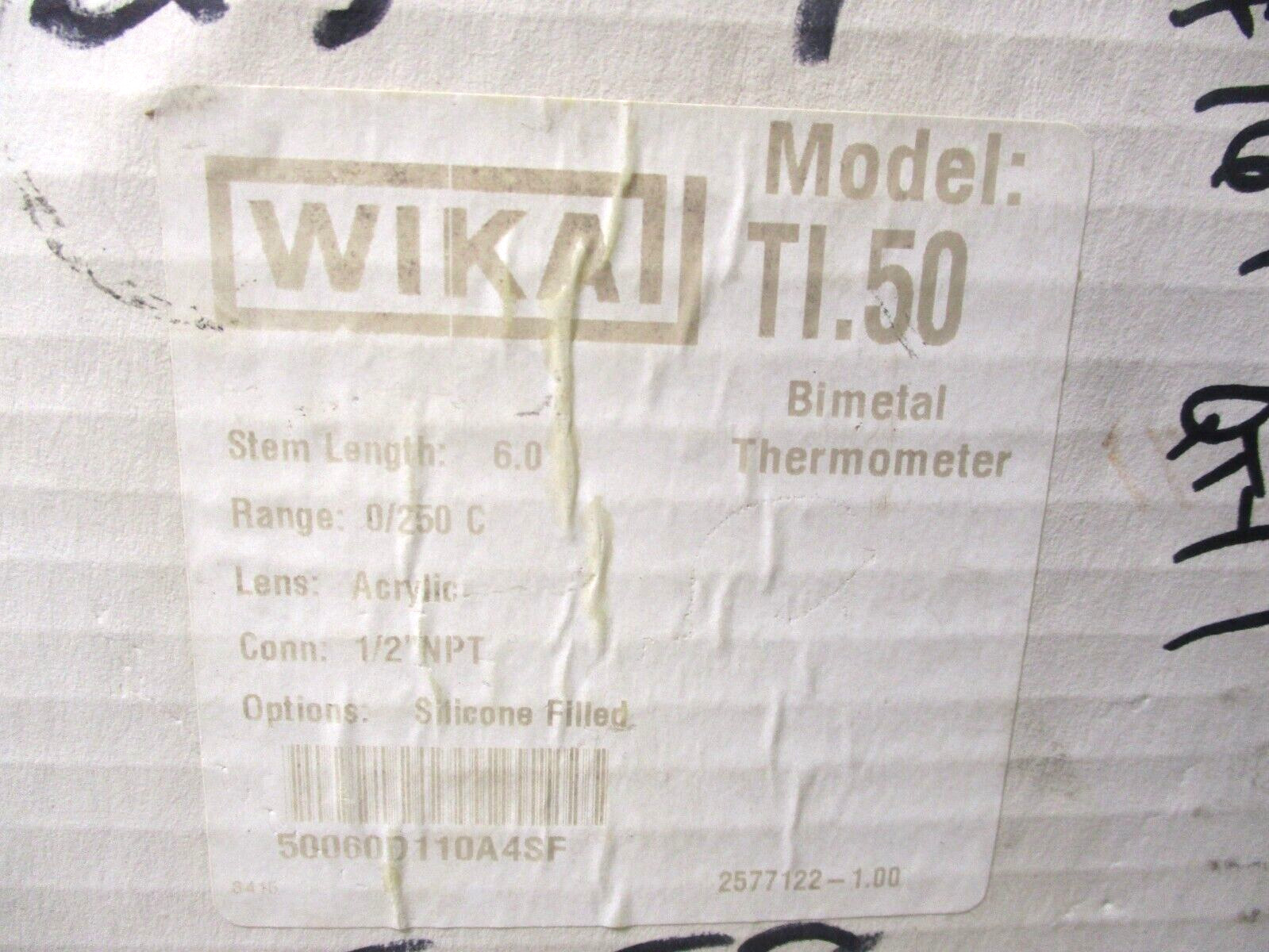 WIKA ,T1.50, BIMETAL THERMOMETER, 1/2″ MNPT, 6″ PROBE, 0-250 C , SILICONE FILLED