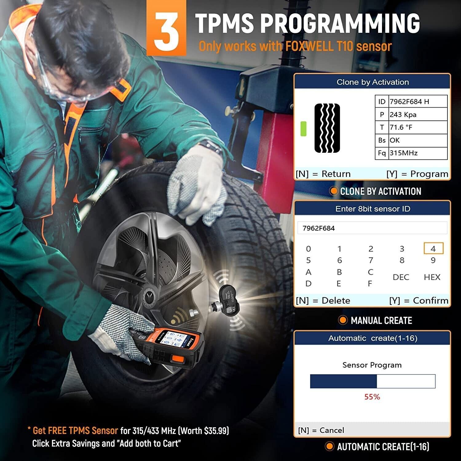 FOXWELL T1000 TPMS Relearn Activate Tire Pressure Sensor Programmer Diagnostic
