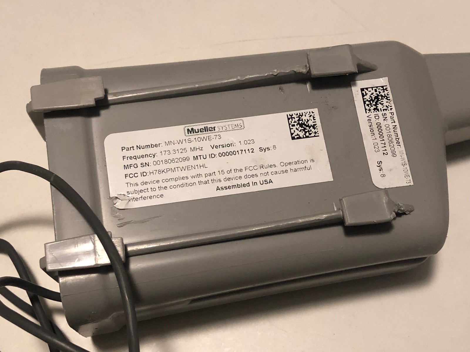 Mueller Systems # MN-W1S-10WE-73 Frequency 173.3125 MHz 1.023 17112