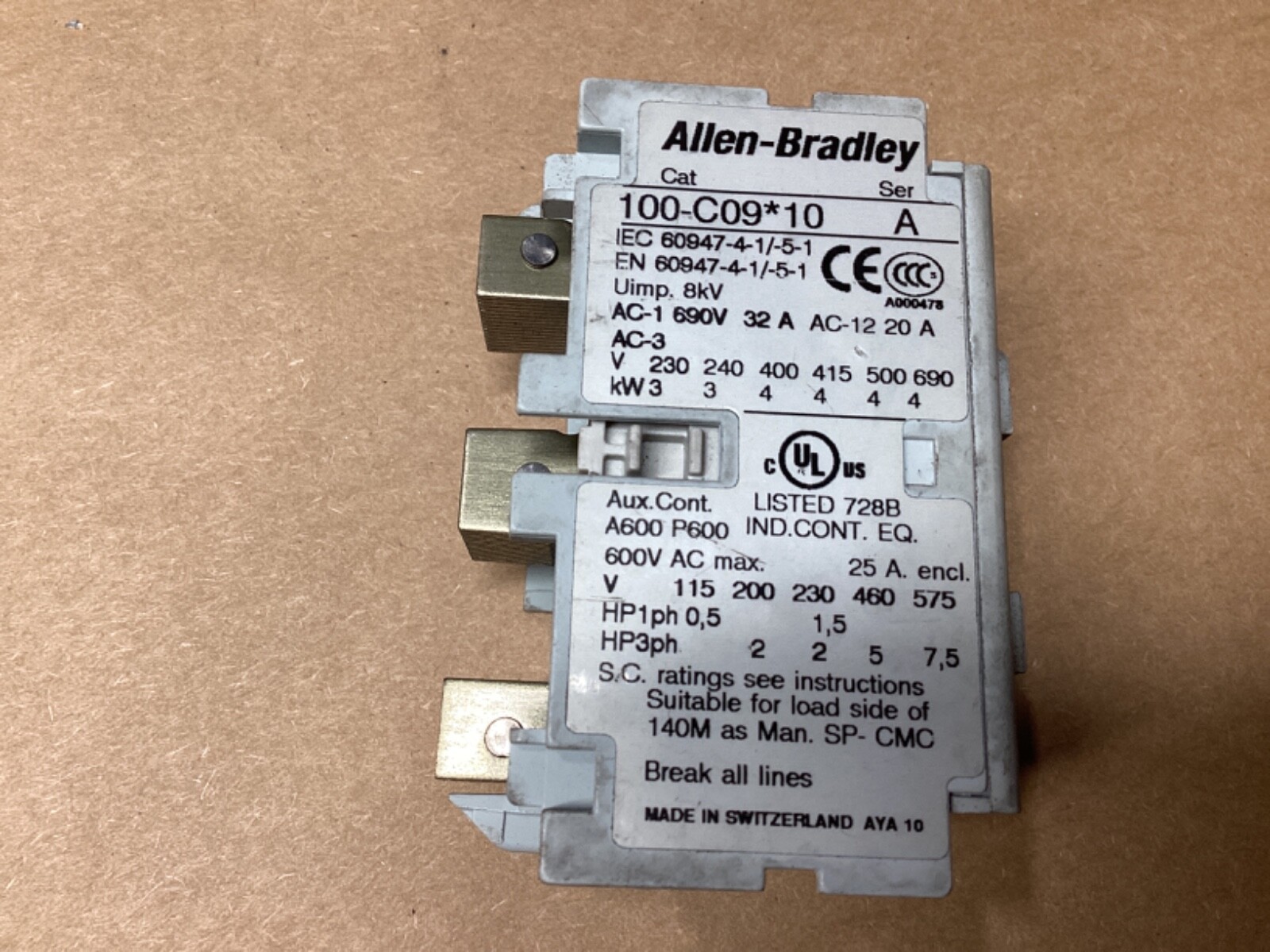 Allen Bradley 100-C09*10 Contact Block Series A #100M18