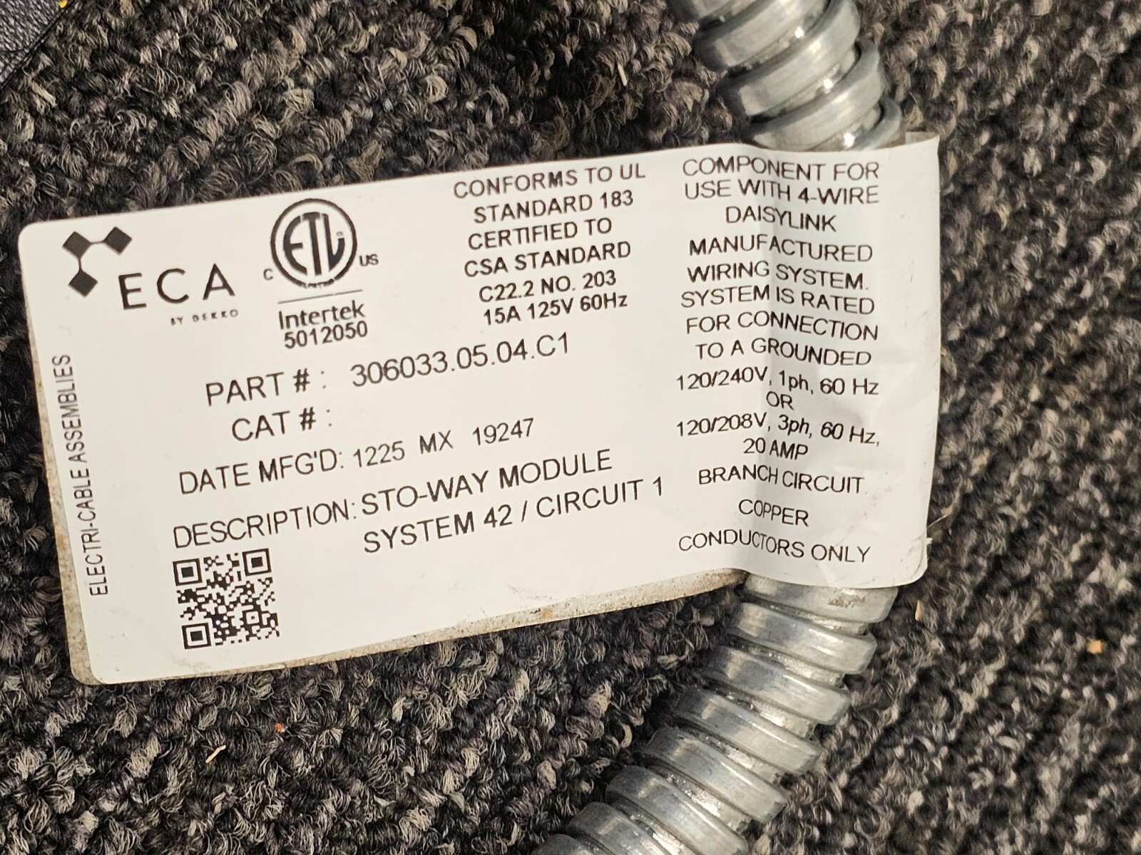 Dekko Eca 306033.05.04.C1 Sto-Way Module System 42 Circuit Electrical Component