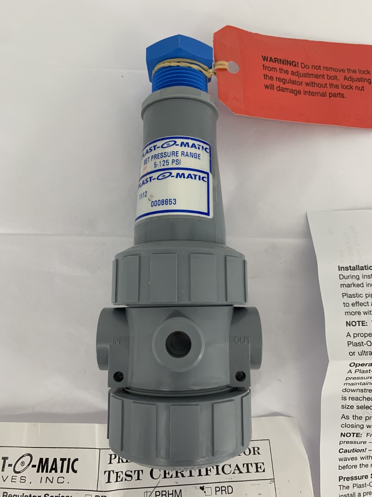 Plast-O-Matic Valves, Inc. PRHM050V-CP Thermoplastic Pressure Regulator 5-125PSI