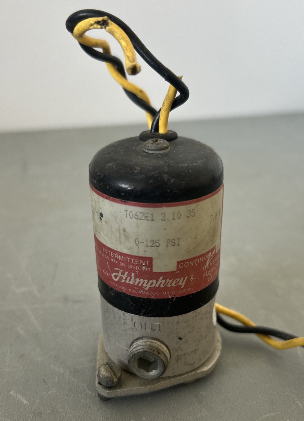 Humphrey General Purpose, Valve T062E 1–3 – 10–35 7.6 W 0–1 25 – Psi , ￼