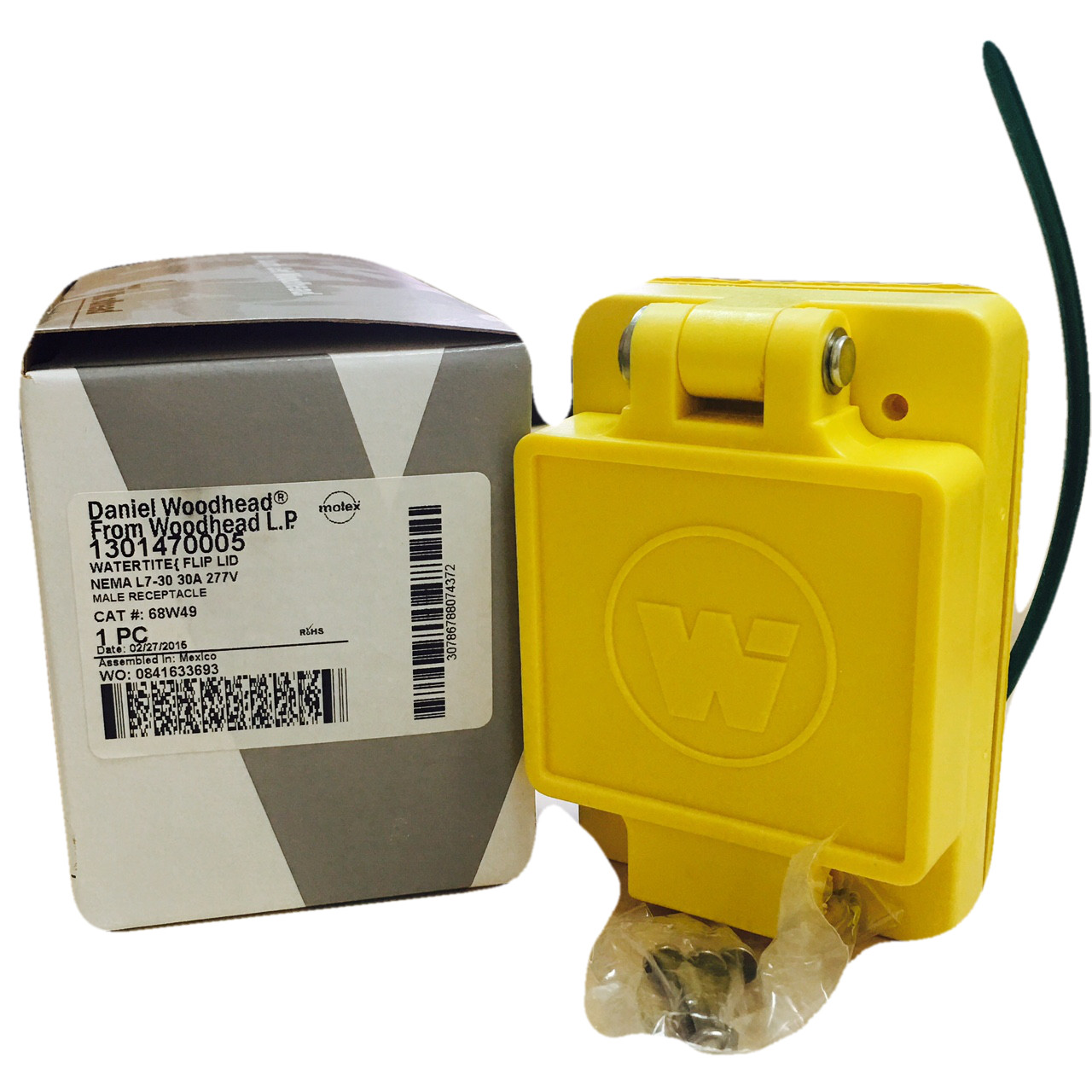 68W49, 1301470005 PWR ENT RCPT NEMA L7-30 30A WALL SCRW FLIP LID