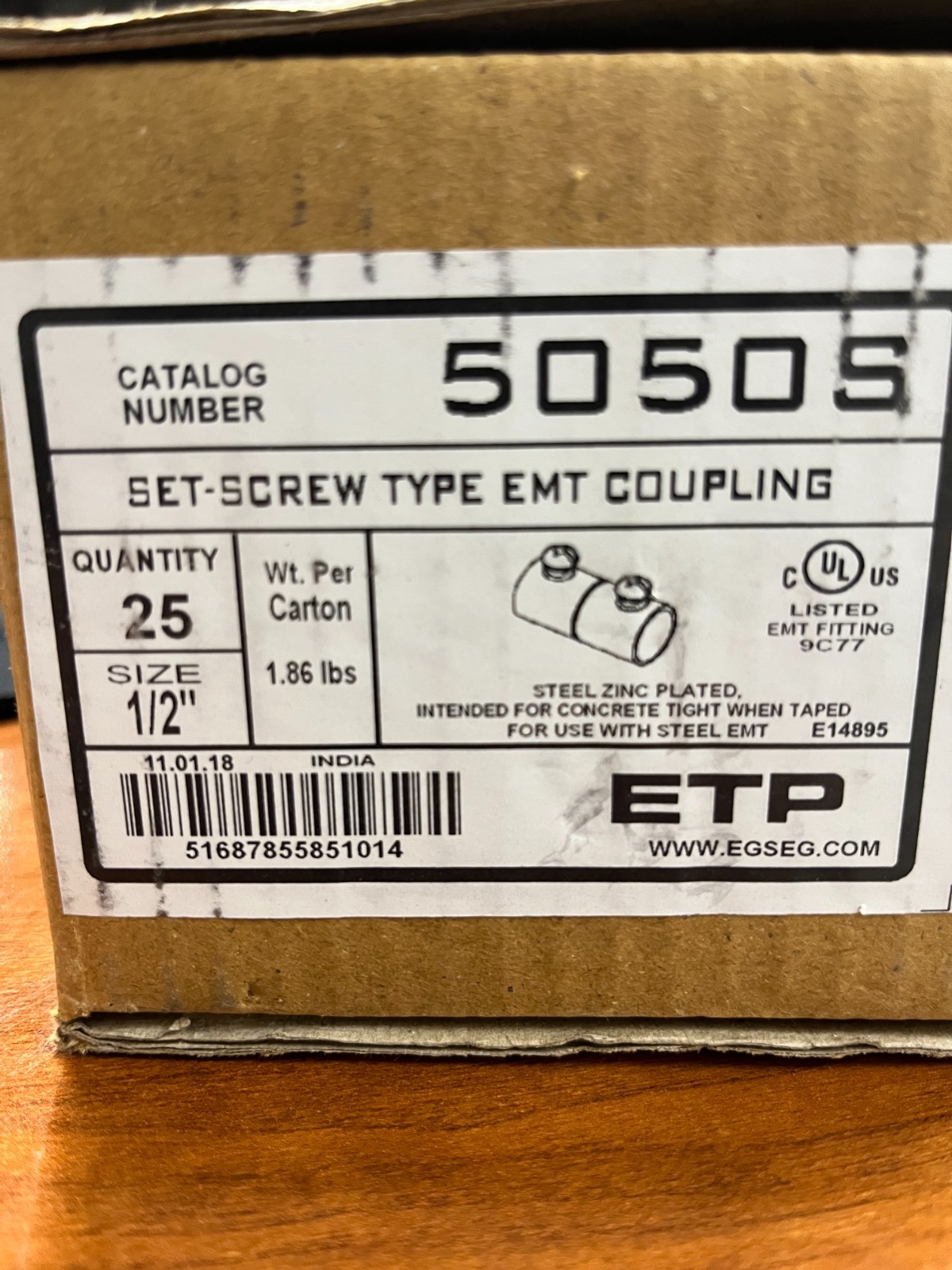 EPT 5050S Set Screw type EMT Coupling (Box of 25)