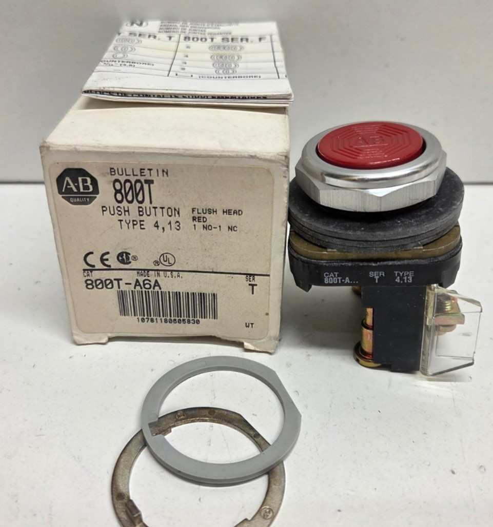 NEW IN BOX! ALLEN-BRADLEY RED FLUSH MOMENTARY PUSH BUTTON 800T-A6A