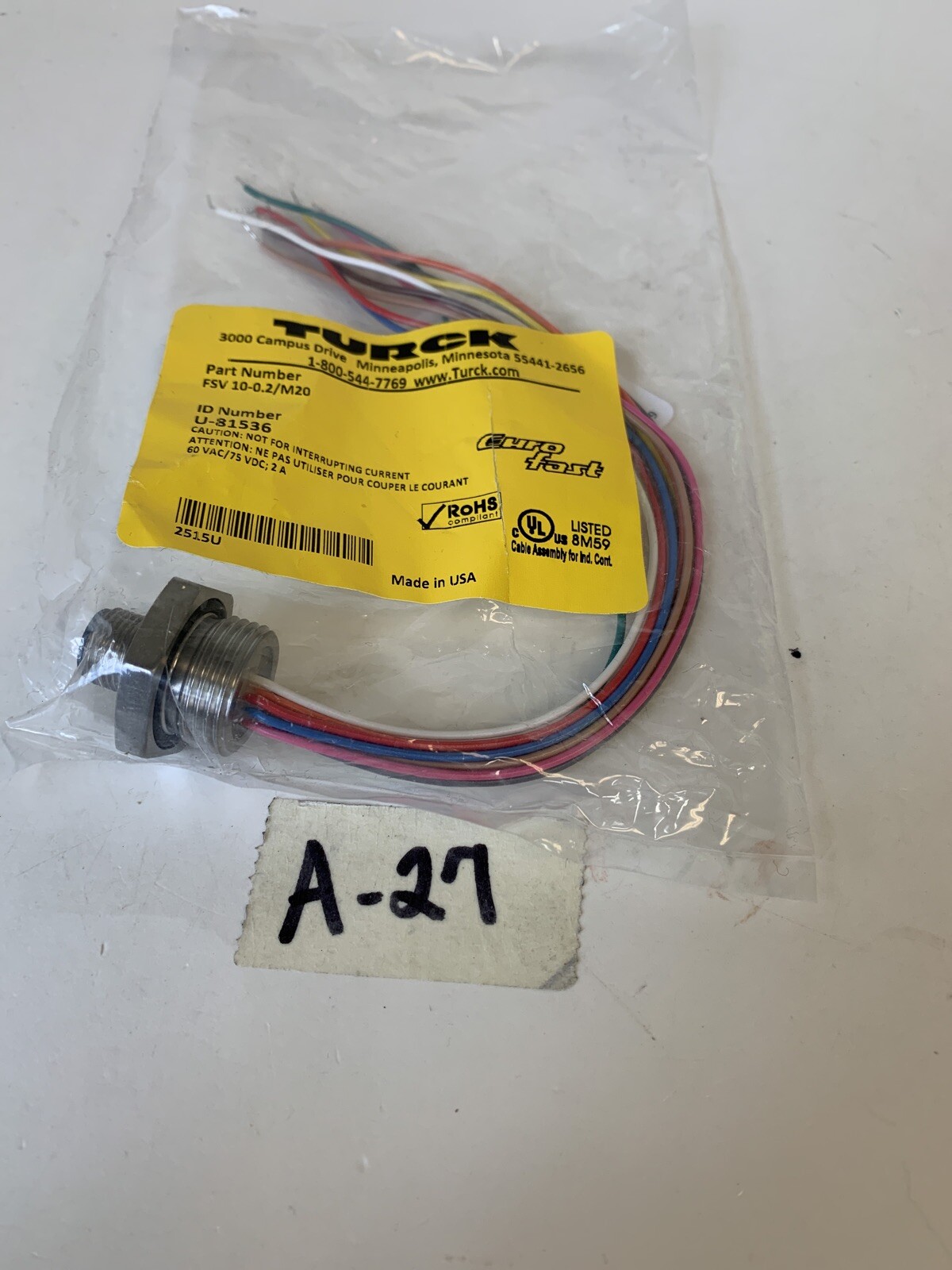 Turck FSV 10-0.2/M20 ID# U-81536 New In Sealed Bag!