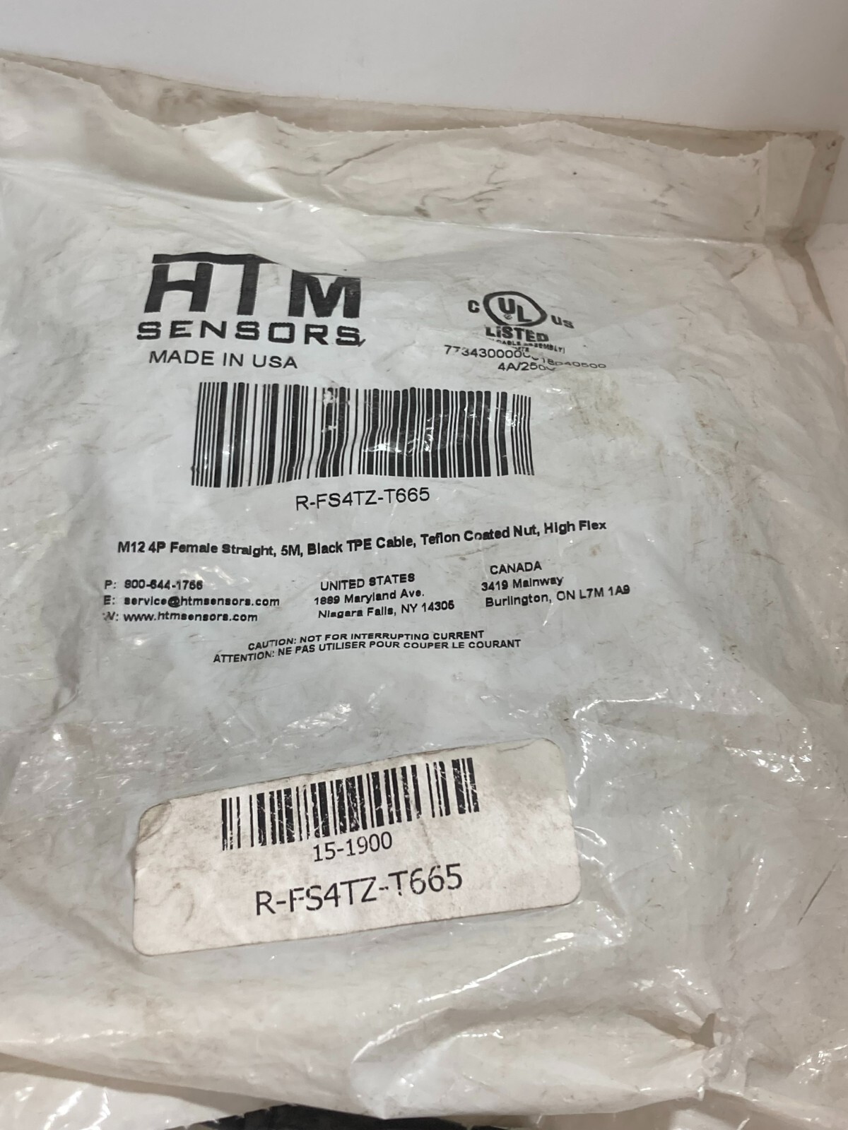 HTM SENSORS R-FS4TZ-T665 M12 4P FEMALE STRAIGHT BLACK TPE CABLE NIB
