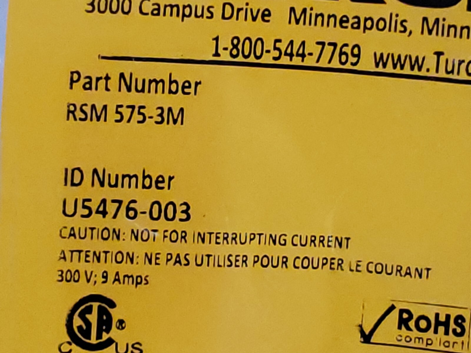 TURCK RSM 575-3M NETWORK CORDSET MALE CONNECTOR 5 PINS (U5476-003) NIB