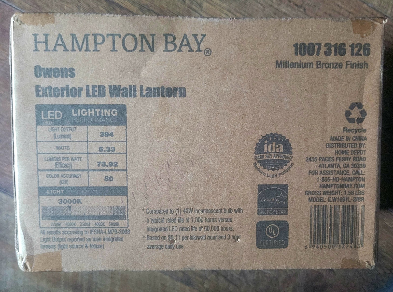 Hampton Bay 6.1″ Modern Light Millenium Bronze Hardwired Integrated LED Wall LT