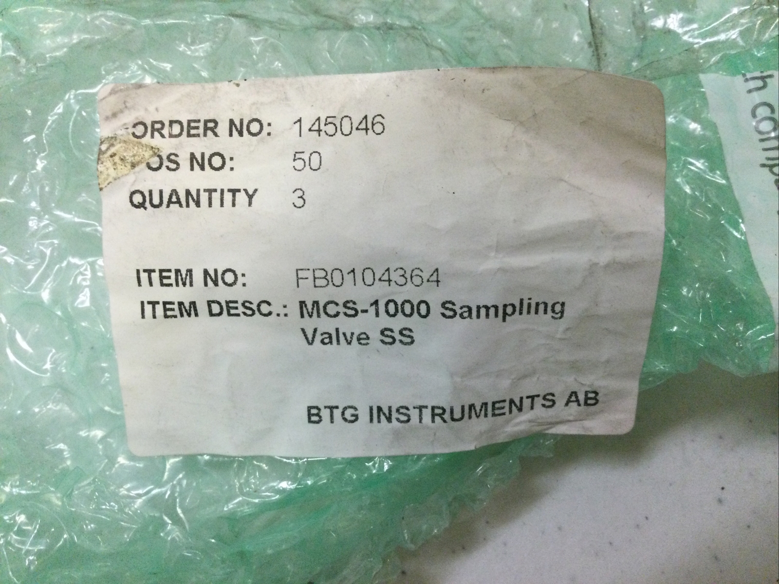 NEW, IMI NORGEN MCS-1000 SAMPLING VALVE SS, SPC/090255/45, BTG INSTRUMENTS AB