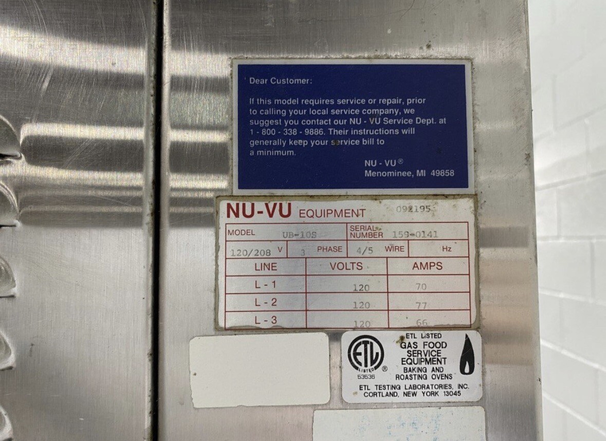 NU-VU Circulating Air Oven/Steamer/Smoker